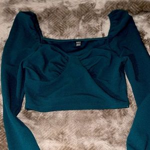 Teal blue off the shoulder crop top